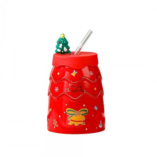 kubek świąteczny - zestaw z silikonową pokrywką i rurką 400ml, czerwony na Arena.pl