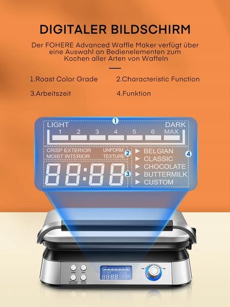 Gofrownica FOHERE 5403 srebrny/szary 1600 W zdjęcie 3