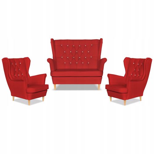 Zestaw uszak Gaja ekoskóra skaj sofa fotele Family Meble czerwony na Arena.pl