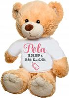 PLUSZOWY jasnobrązowy MIŚ z koszulką dla dziecka z metryczką imieniem HAFT