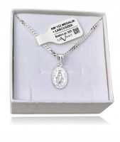 ŁAŃCUSZEK srebrny MEDALIK komunijny Matka Boska Cudowna do Komunii Chrzest