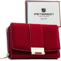 bordowy portfel damski wykonany ze skóry ekologicznej, zamykany