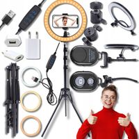 LAMPA PIERŚCIENIOWA LED RING STATYW PILOT BT TIKTOK YOUTUBE 26CM 360° MOCNA