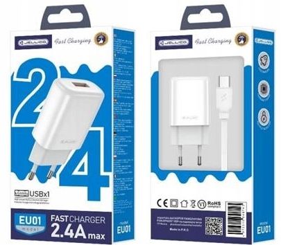 JELLICO| SZYBKA ŁADOWARKA 2x USB 2.4A + KABEL USB/TYPE-C 1-METR na Arena.pl
