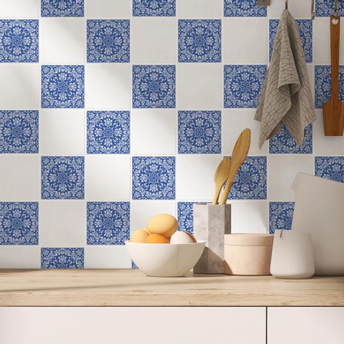 Naklejki Na Kafelki Niebieskie Klasyczne ORNAMENTY Zestaw 24 szt. 25x25 na Arena.pl