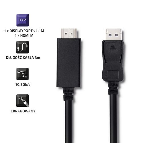 Qoltec DisplayPort v1.1 męski | HDMI męski | 4K | 3m na Arena.pl