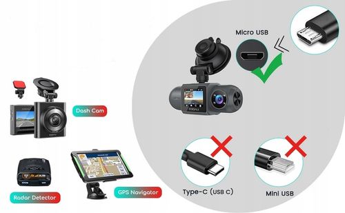 Zestaw Przewodów Do Kamery Samochodowej Micro USB TYP KABEL ACC, BATT ,GND na Arena.pl