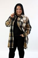 Czarno-brązowy płaszczyk koszulowy w kratę Vera UNI MAŁY