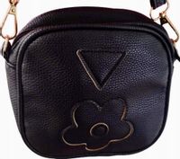 TOREBKA SASZETKA CZARNA Z kwiatkiem skórzana regulowany pasek