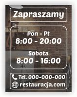 Naklejka zapraszamy godziny otwarcia na witrynę drzwi szybę 33x45 cm