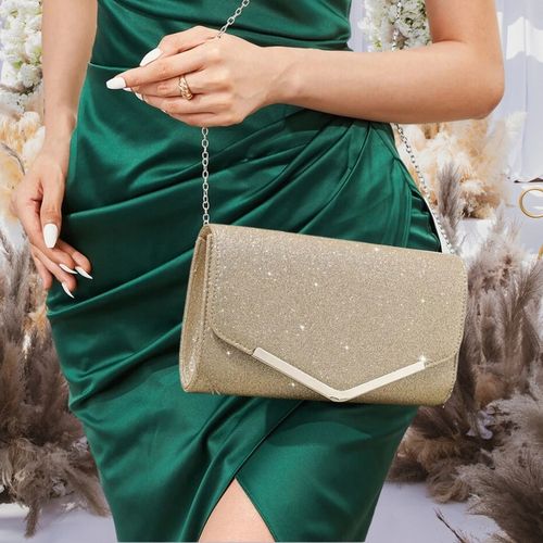 Wieczorowa Złota Torebka Elegancka Kopertówka Wizytowa Błyszcząca Retro na Arena.pl
