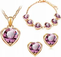 Złoty zestaw biżuterii serca różowe złocone serduszka z cyrkoniami prezent