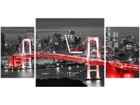 80X40CM ZEGAR TOKYO MOST TĘCZOWY CZERWIENI OBRAZ DRUK