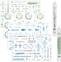 Naklejki na Świece Chrzest Komunia Wodoodporne 4 Arkusze 29x19 cm Kolorowe