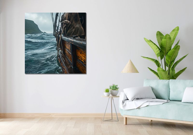 Obraz 100x100cm Statek na Falach zdjęcie 2