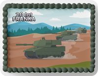 PROSTOKĄTNY OPŁATEK NA TORT A4 20x29CM - WOJSKO CZOŁG + IMIĘ