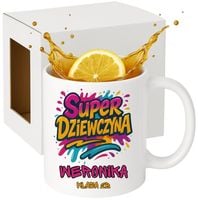 Kubek prezent Dzień DZIEWCZYNY dla koleżanki z klasy z IMIENIEM + kartonik