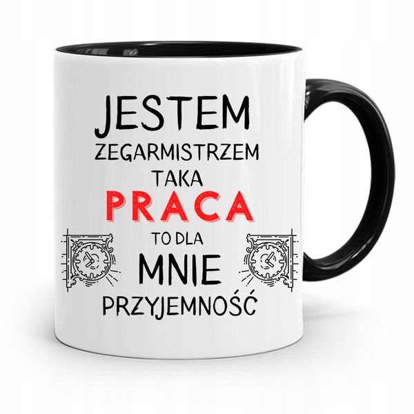 Kubek Czarny Dla Zegarmistrza Praca To Przyjemność Z Nadrukiem Ze Zdjęciem zdjęcie 1