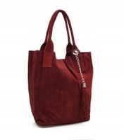 VERA PELLE torebka damska zamszowa worek shopper z suwakiem V146 bordowa