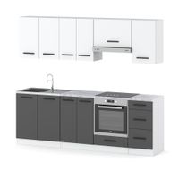 Zestaw Kuchenny Z Blatem Modułowy Mokka Plus 2.4m Biała Biały Szary Mat