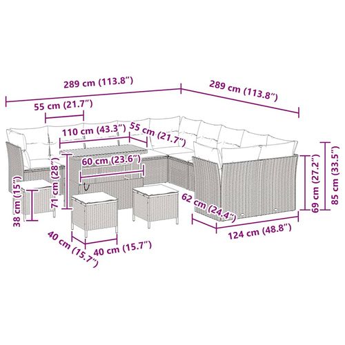 Zestaw Sof na Ogród 14 pcs Czarny i kremowy 110 x 55 x 71 cm na Arena.pl