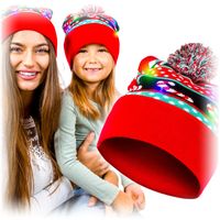 czapka świąteczna led zimowa damska męska świecąca - czerwona