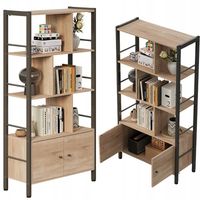 Regał na książki nowoczesny uniwersalny z zamykanymi szafkami loft pojemny