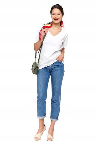 T-Shirt Damski Bawełna PREMIUM Luźna Koszulka Wygodna Dekolt V MORAJ L na Arena.pl