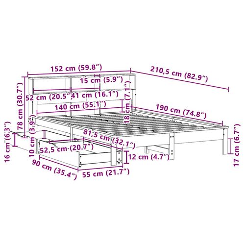 Łóżko z regałem, bez materaca, woskowy brąz, 140x190cm, sosnowe na Arena.pl