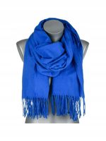 Versoli - ciepły modny szalik frędzle niebieski chaber ST-6-3N 180cm x 70cm