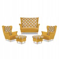 Zestaw uszak CAROL DUO sofa fotele pufy Family Meble żółty miodowo - szary