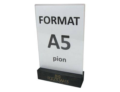 stojak na menu ulotkę plexi z drewnianą podstawką z grawerem A5 10szt na Arena.pl