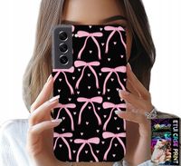 ETUI DO SAMSUNG GALAXY S21 - CZARNO RÓŻOWE WSTĄŻKI KOKARDKI WSTĄŻKA