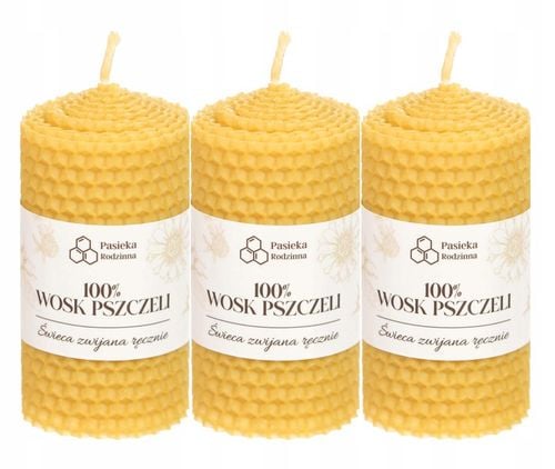 Zestaw 3x Świeca z Wosku Pszczelego 8/5 cm 100% Wosk Pszczeli na Arena.pl
