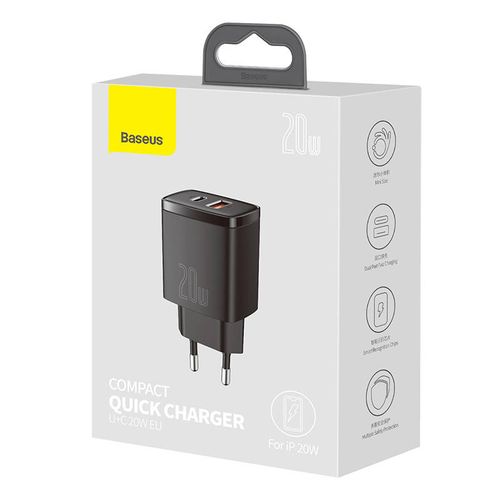 ładowarka sieciowa baseus compact quick charger, usb, usb-c, 20w na Arena.pl