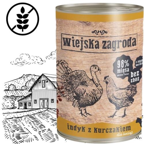 karma mokra dla kota indyk z kurczakiem 400g kotek wiejska zagroda bez zbóż na Arena.pl