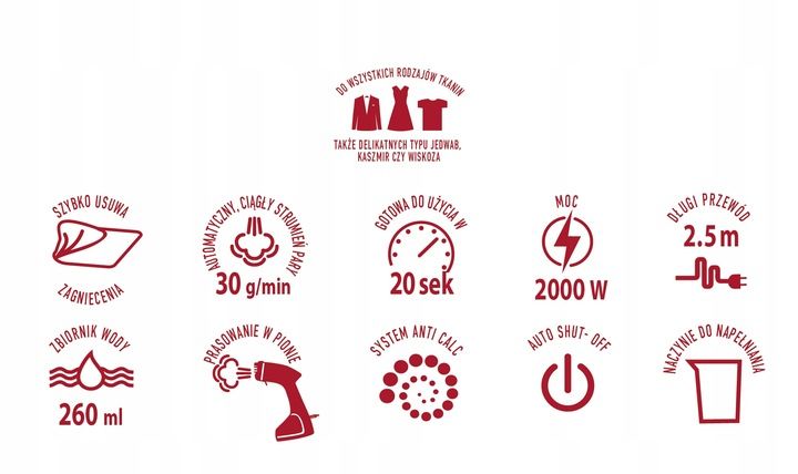 Parownica do ubrań żelazko parowe duża moc 2000W czarna MPM MZP-03 zdjęcie 3