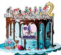 OPŁATEK ZESTAW NA URODZINY POSTACIE ROWER ROWERZYŚCI + IMIĘ