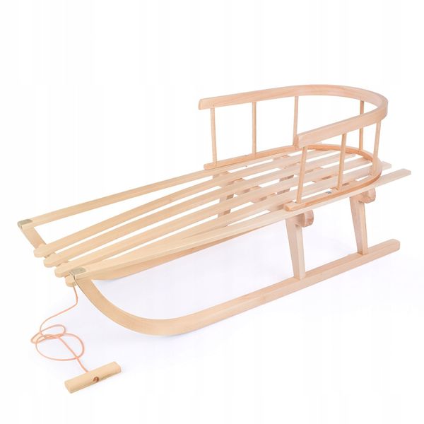 Sanki drewniane z oparciem + sznurek z uchwytem do ciągnięcia zdjęcie 1