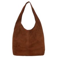 VERA PELLE torebka damska zamszowa worek z suwakiem na ramię V726 brązowa