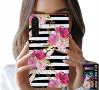 ETUI DO SAMSUNG GALAXY A36 5G - KWIATKI W CZARNO - BIAŁE PASKI WZORY