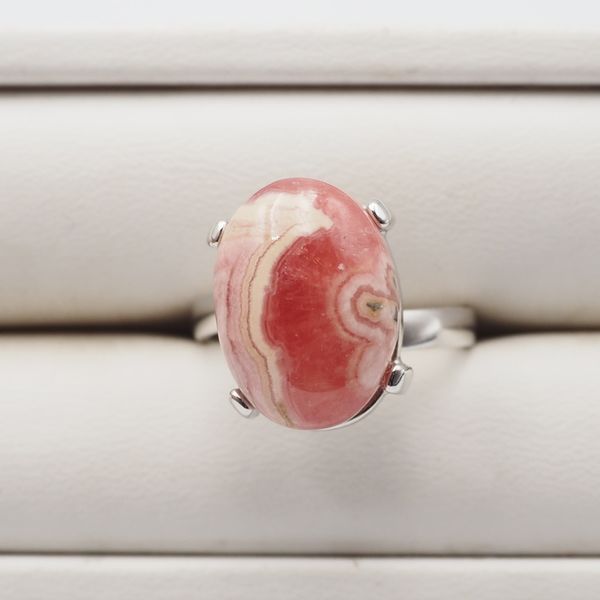 Pierścionek regulowany z owalnym Rodochrozytem w srebrze rodowanym zdjęcie 3