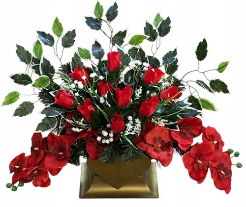 KOMPOZYCJA CMENTARZ STROIK GRÓB BUKIET SZTUCZNY WIĄZANKA SERCE RÓŻE STANPOL na Arena.pl