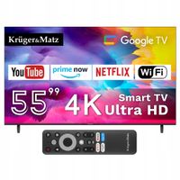 Telewizor SMART Google TV WiFi Kruger&Matz 55" UHD DVB-T2/C HEVC APLIKACJE