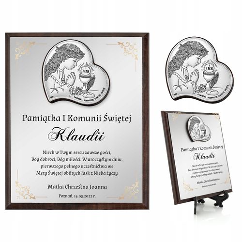 Srebrny obrazek prezent na KOMUNIĘ dla dziewczynki z NADRUKIEM na Arena.pl