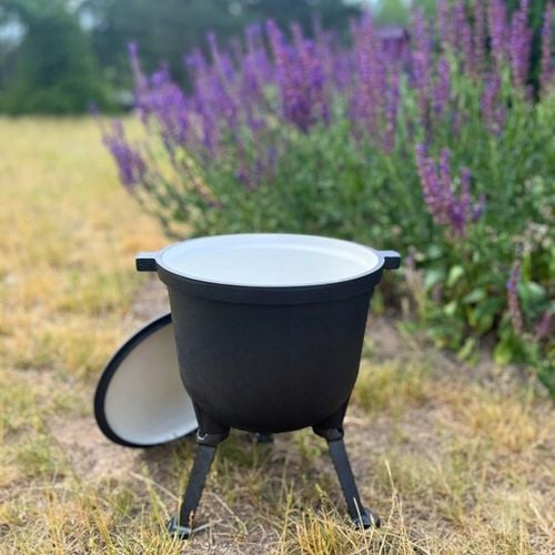 KOCIOŁEK ŻELIWNY EMALIOWANY GARNEK myśliwski węgierski 10L OGNISKO GRILL na Arena.pl