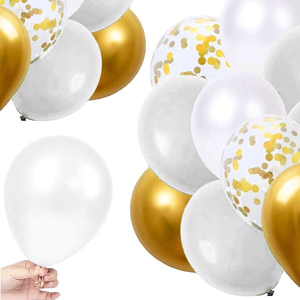 Balony urodzinowe 50 szt. zestaw dekoracje białe, szare, złote, z konfetti zdjęcie 3