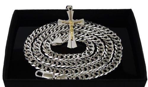 Srebrny Łańcuszek Romby Rombo 6,5mm 60cm + Krzyżyk na Arena.pl