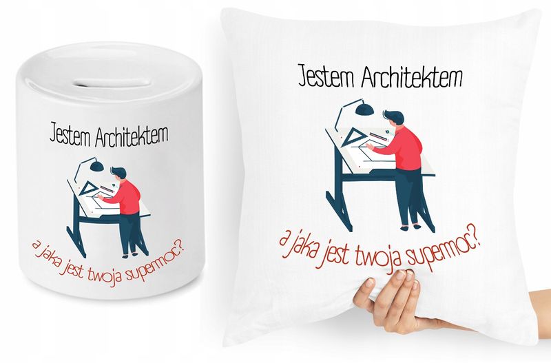 Dla Architekta Zestaw Poduszka + Skarbonka Prezent Z Nadrukiem Ze Zdjęciem zdjęcie 1