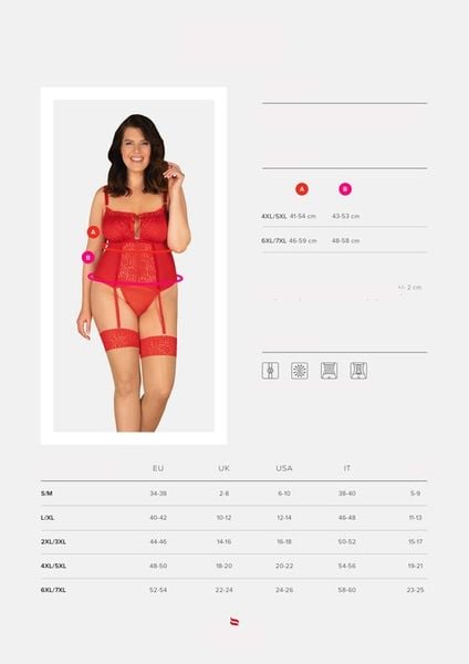 Obsessive Blossmina Gorset Plus Size Red 4XL/5XL zdjęcie 5